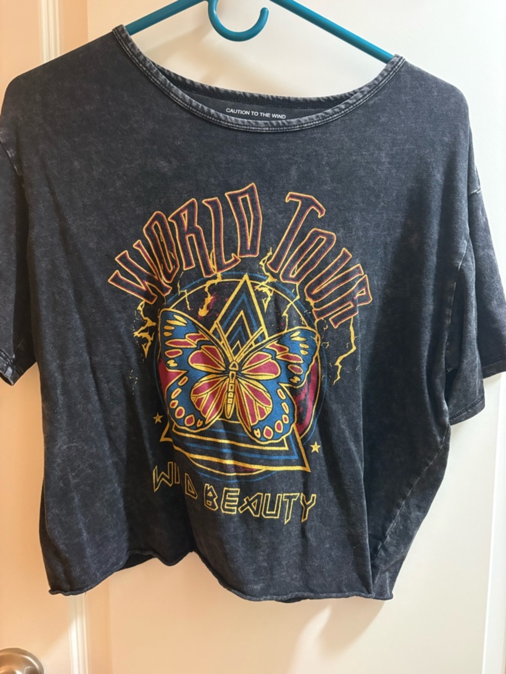 Caution To The Wind Black Cropped 'World Tour' Butterfly Tee
